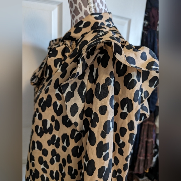 Kate spade forest feline tie neck leapord promint blouse - Picture 4 of 7